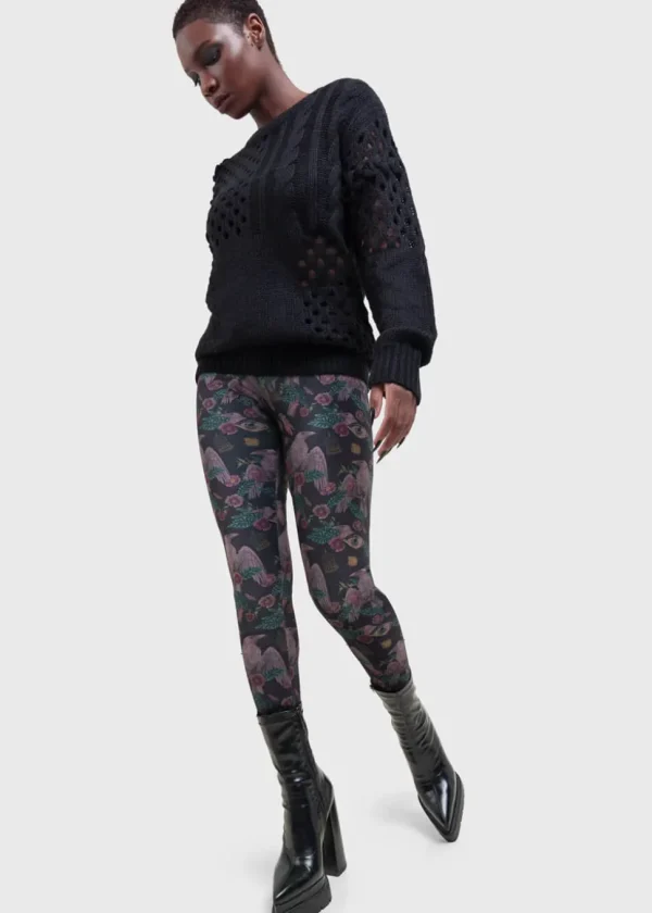 Killstar Corax Raven Velvet Leggings Black