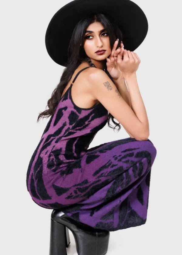 Killstar Forest Knit Maxi Dress Black Purple
