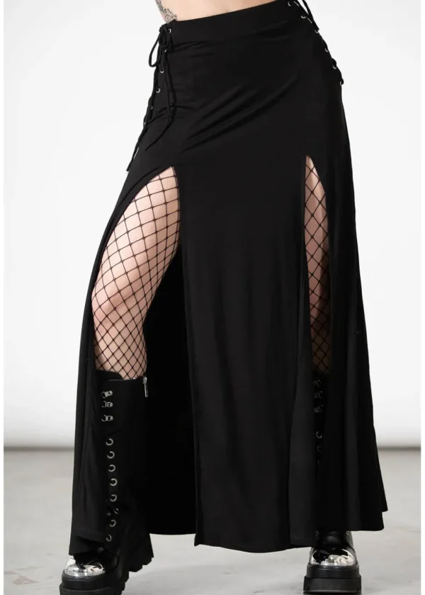 Killstar Hellverina Split Maxi Skirt Black