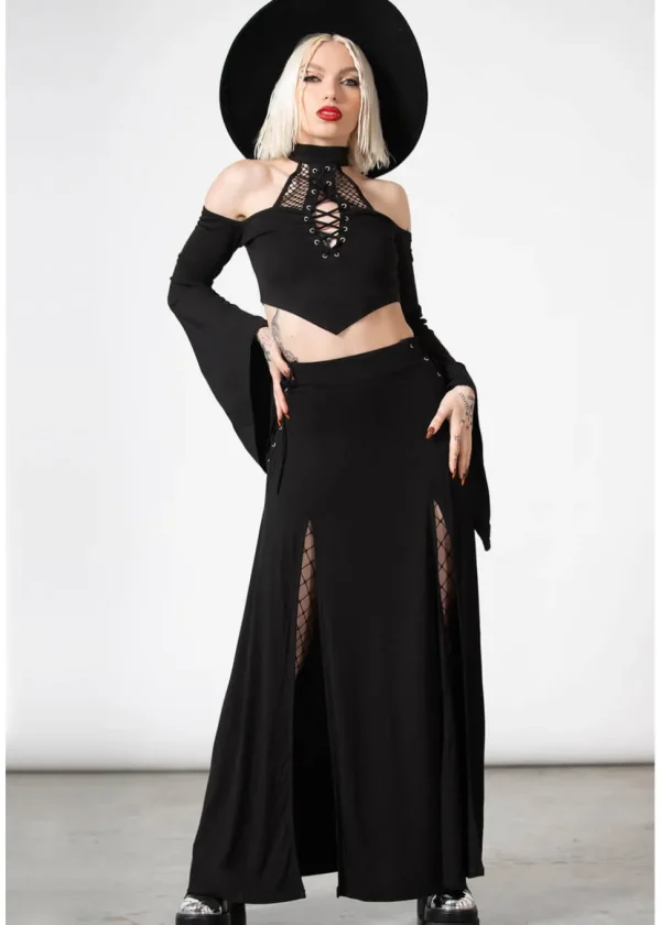 Killstar Hellverina Split Maxi Skirt Black