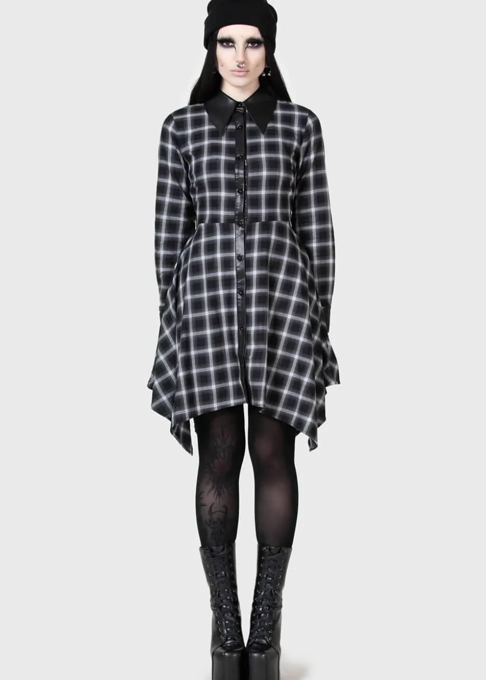 killstar_kihilist_artem_c_0.webp Killstar Kihilist Artem Check Shirt Dress Black