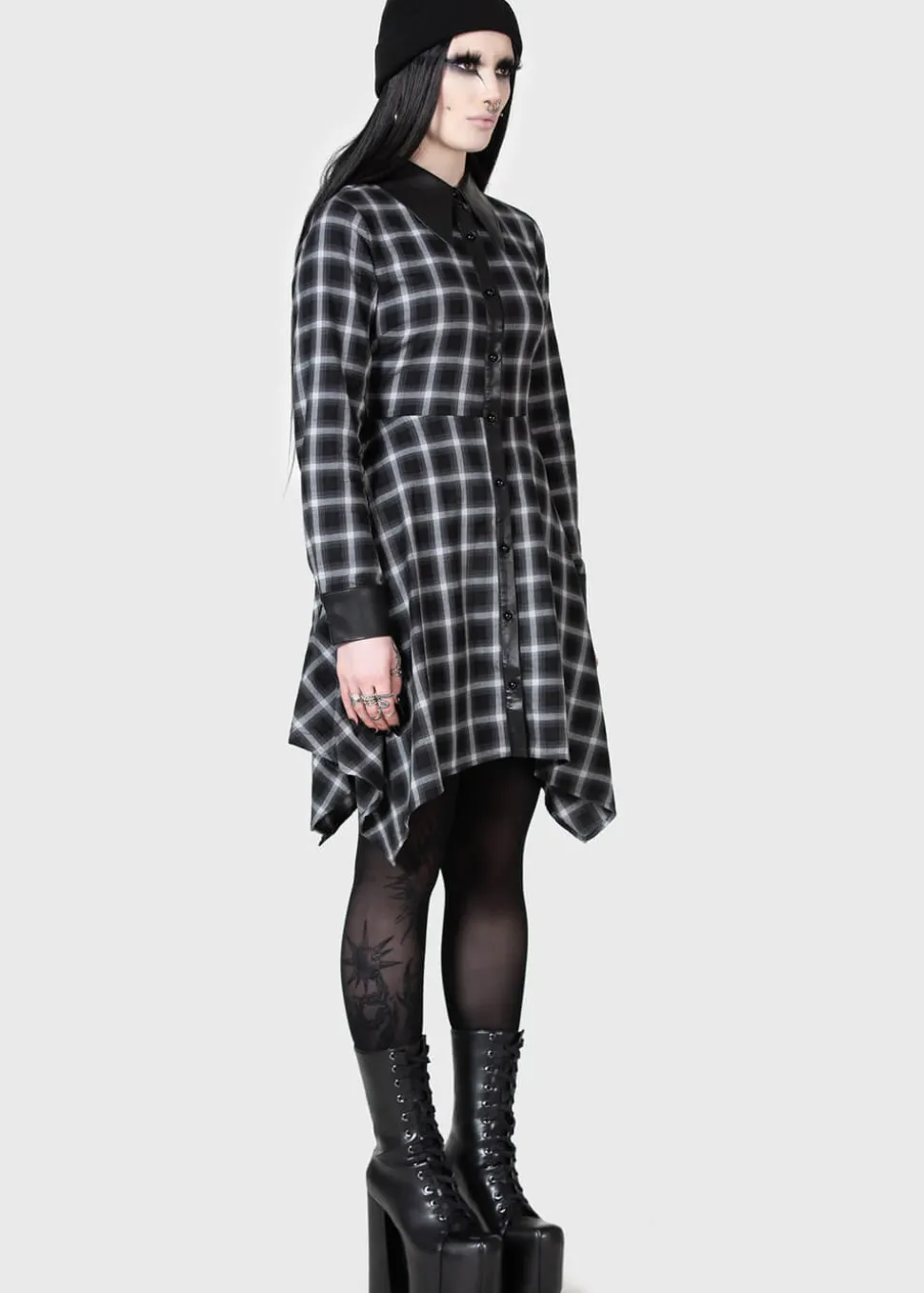 killstar_kihilist_artem_c_3.webp Killstar Kihilist Artem Check Shirt Dress Black