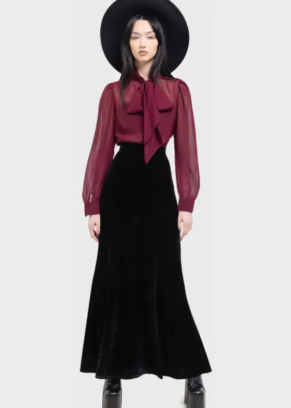 Killstar Kihilist Void Viper Velvet Maxi Skirt Black