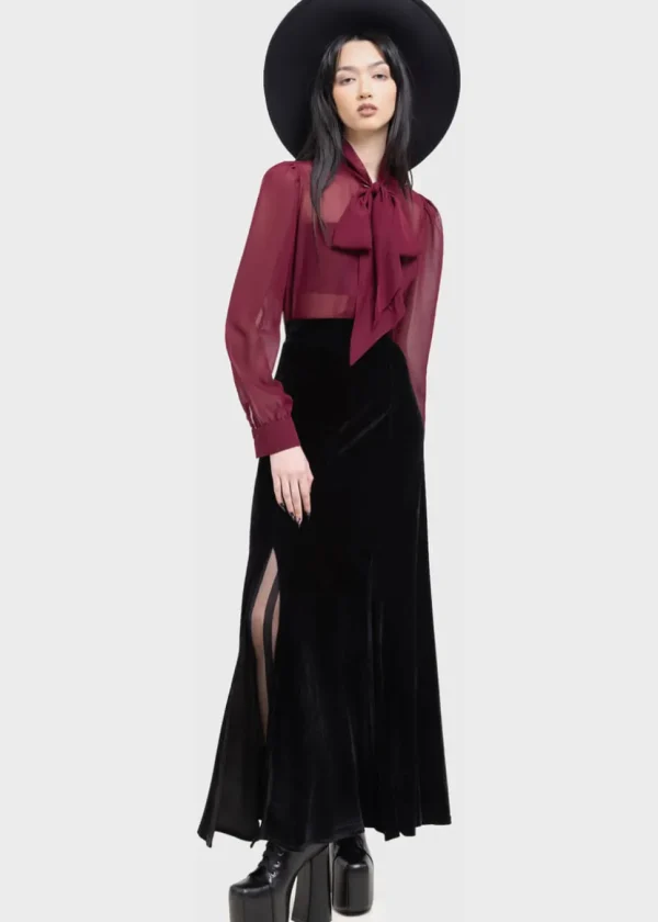 Killstar Kihilist Void Viper Velvet Maxi Skirt Black