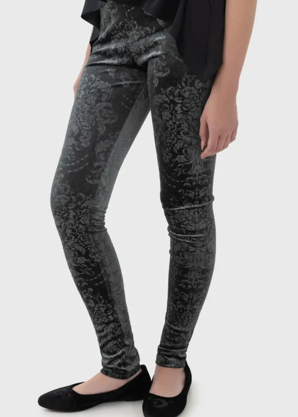 Killstar Lost Misery Velvet Leggings Gray