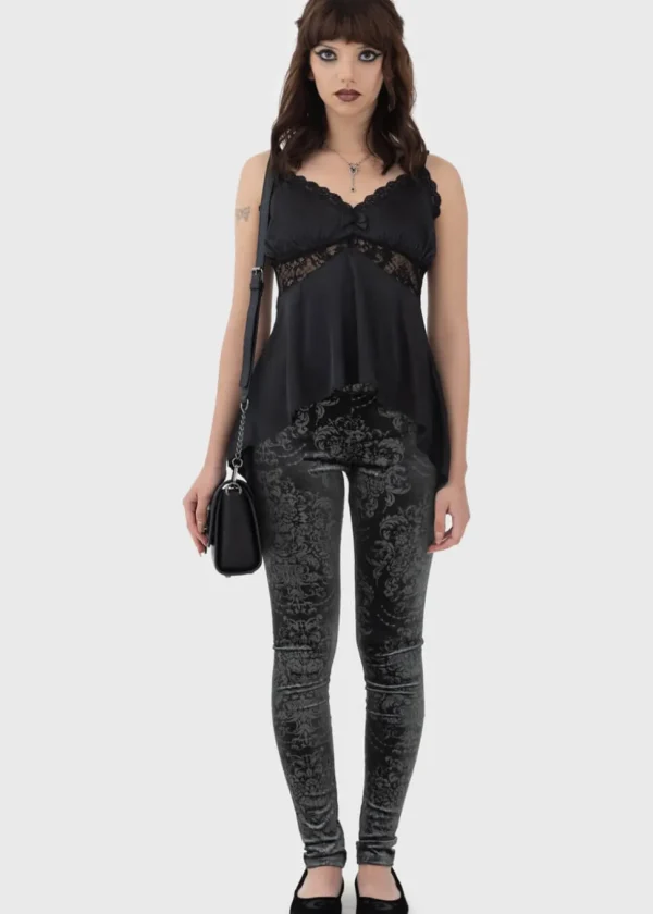 Killstar Lost Misery Velvet Leggings Gray