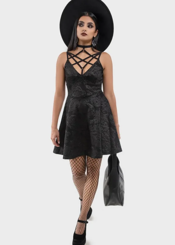 Killstar Magica Black Lily Skater Dress Black