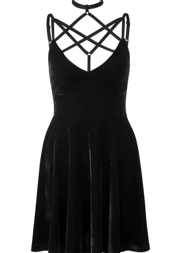 Killstar Magica Velvet Pentagram Skater Dress Black