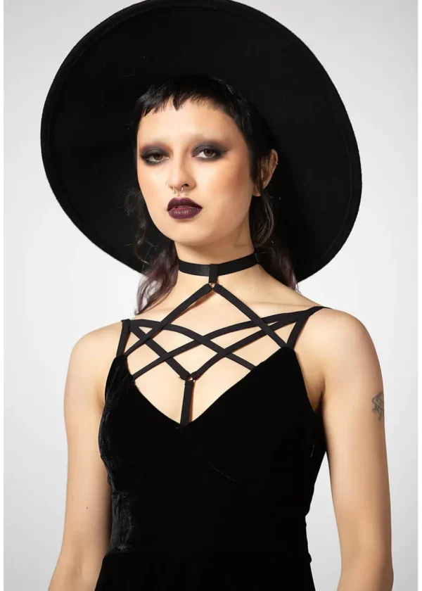 Killstar Magica Velvet Pentagram Skater Dress Black