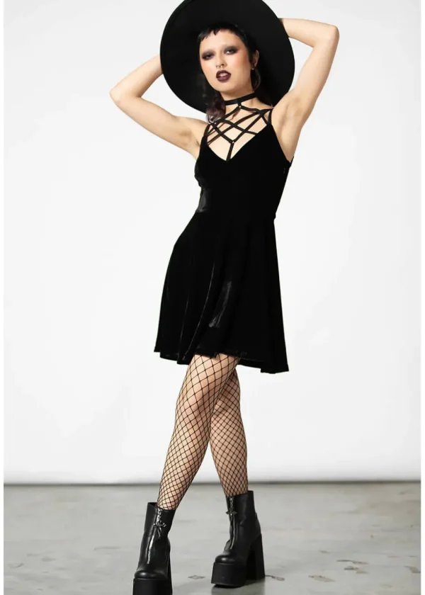 Killstar Magica Velvet Pentagram Skater Dress Black
