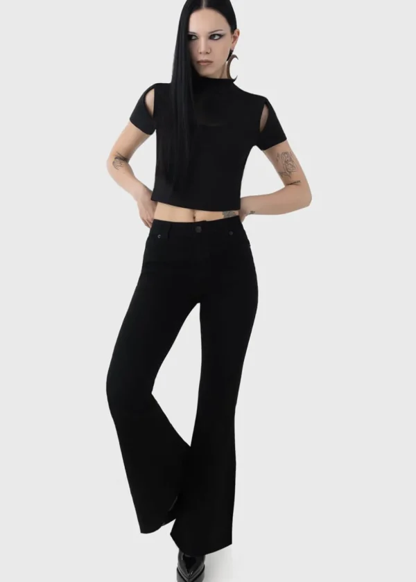 Killstar Perseis Denim Flare Pants Black