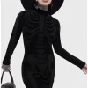 Killstar Skelliecore Skeleton Velvet Mini Dress Black