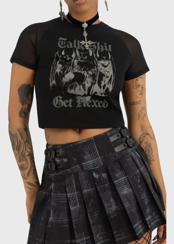 Killstar Talk Shit Cat Crop Top Black
