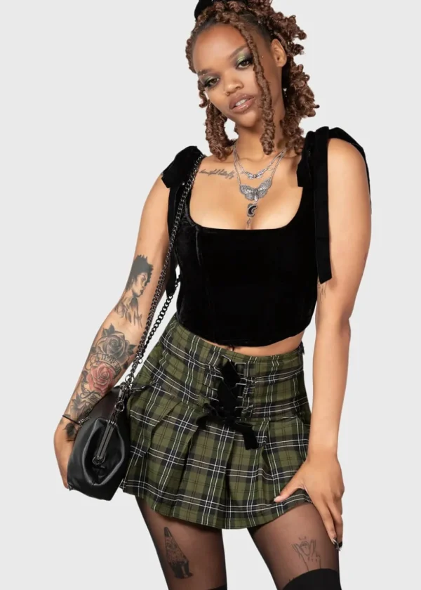 Killstar Toxic Flora Velvet Corset Top Black