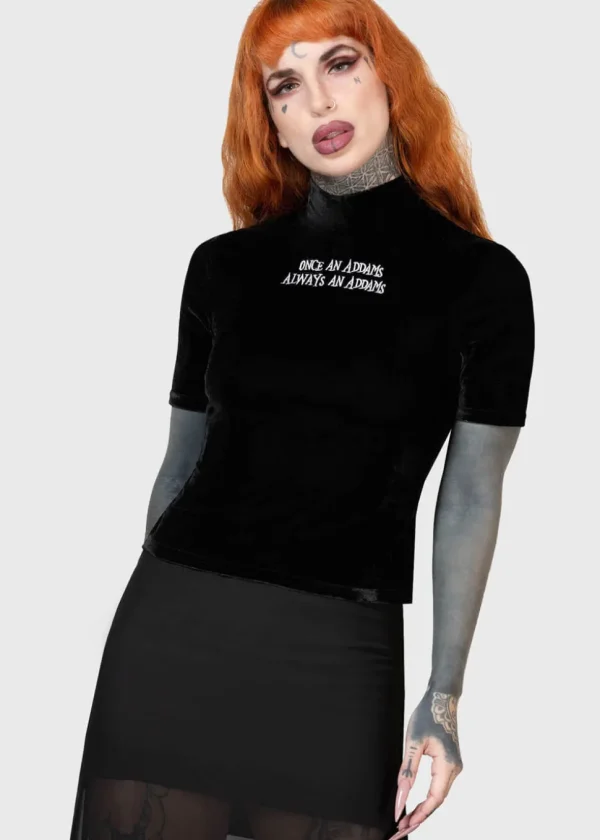Killstar Wednesday Allergic To Colour Velvet Top Black