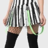 Killstar x Beetlejuice Distressed Stripe Pleated Mini Skirt Black White