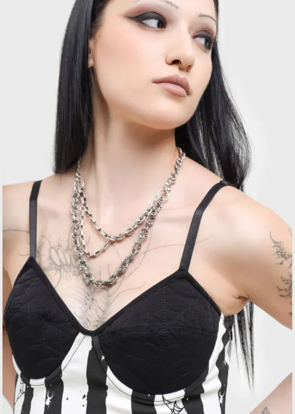 Killstar x Beetlejuice Distressed Stripe Bodycon Dress Black White