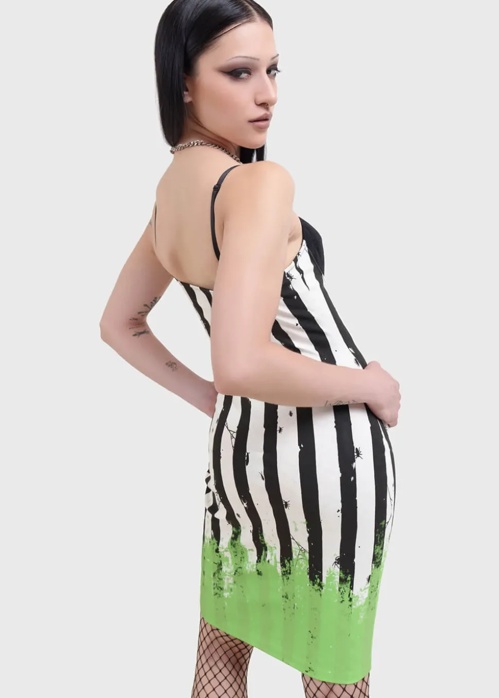 killstar_x_beetlejuice_di_3-1.webp Killstar x Beetlejuice Distressed Stripe Bodycon Dress Black White