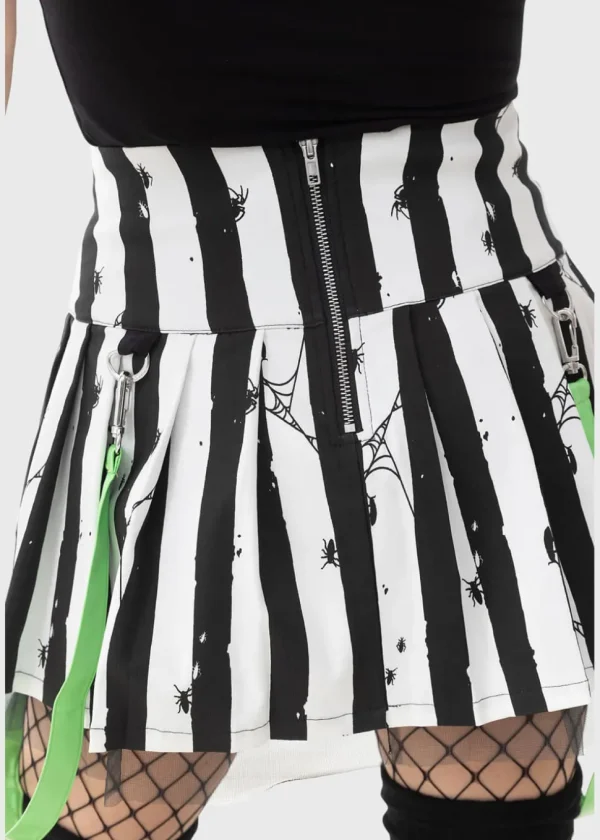 Killstar x Beetlejuice Distressed Stripe Pleated Mini Skirt Black White