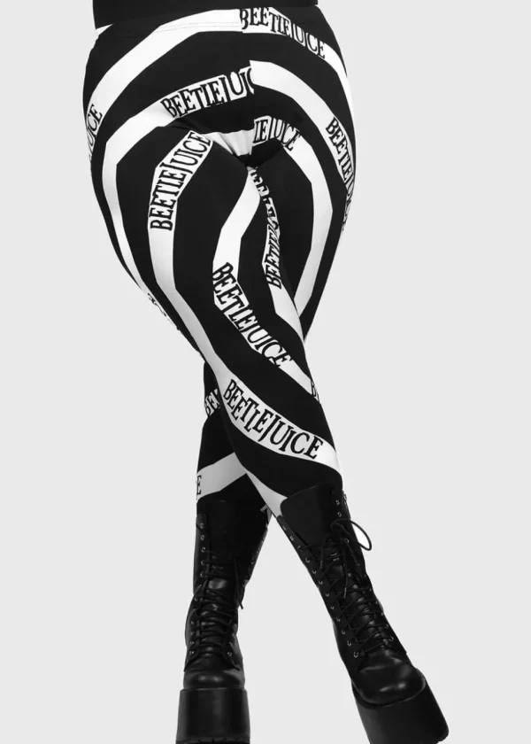 Killstar x Beetlejuice Vertigo Spiral Leggings Black White