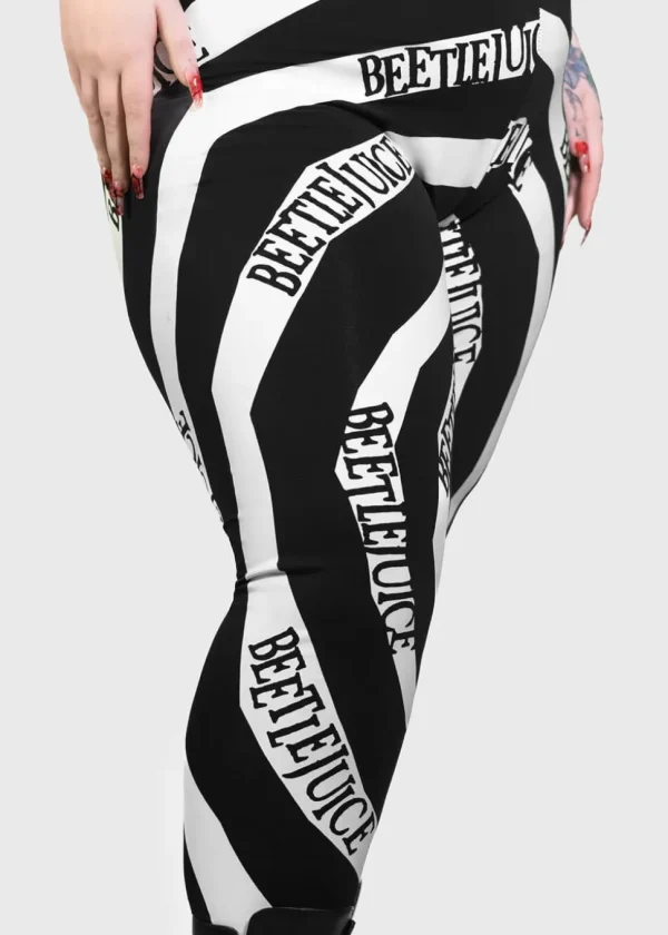 Killstar x Beetlejuice Vertigo Spiral Leggings Black White