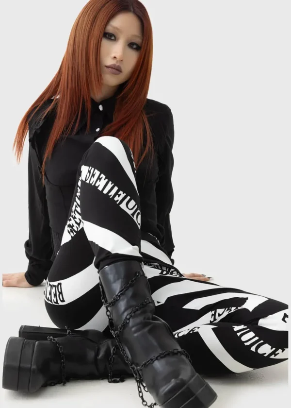 Killstar x Beetlejuice Vertigo Spiral Leggings Black White