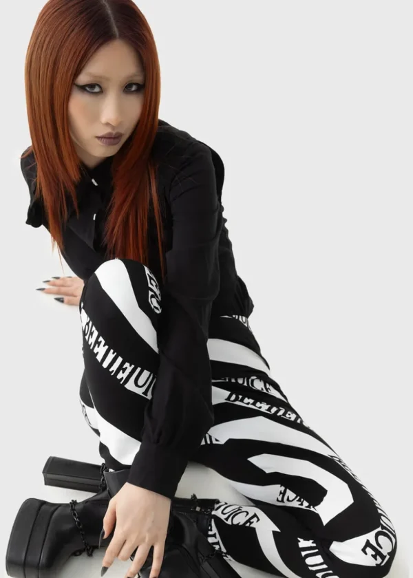 Killstar x Beetlejuice Vertigo Spiral Leggings Black White