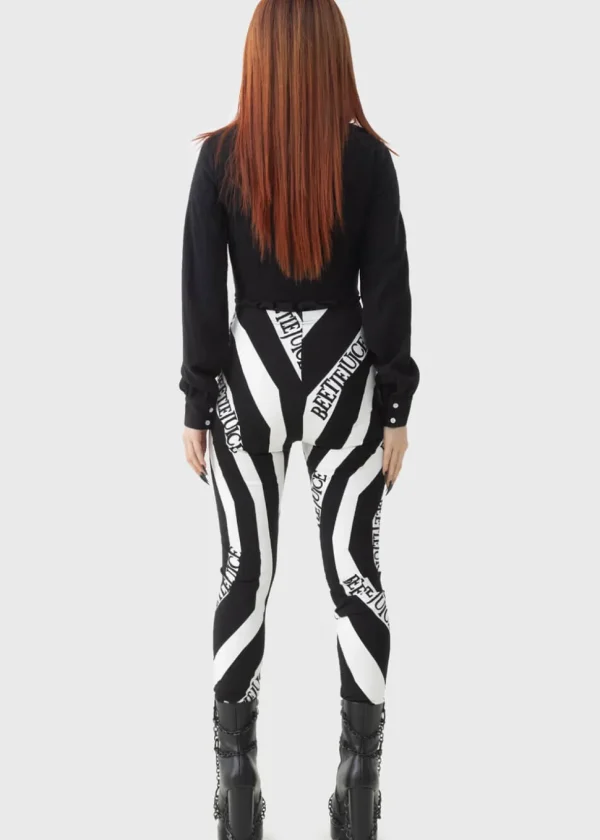 Killstar x Beetlejuice Vertigo Spiral Leggings Black White