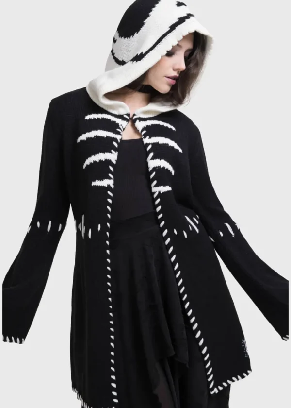 Killstar x Corpse Bride Scraps Knitted Hoodie Black White