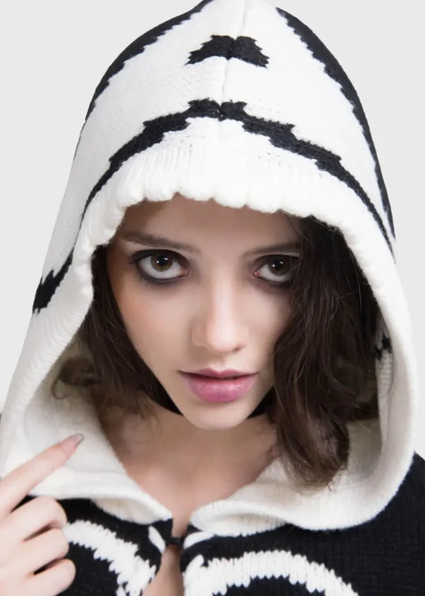 Killstar x Corpse Bride Scraps Knitted Hoodie Black White