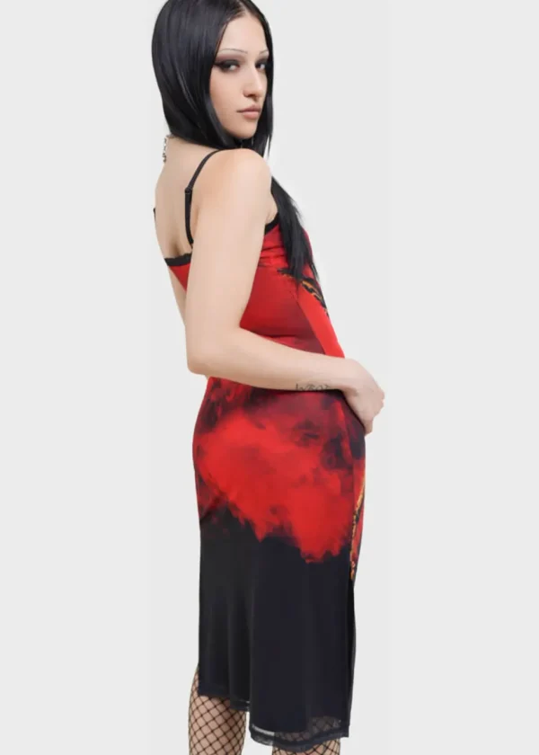 Killstar x Gremlin Mohawk Mesh Midi Dress Red