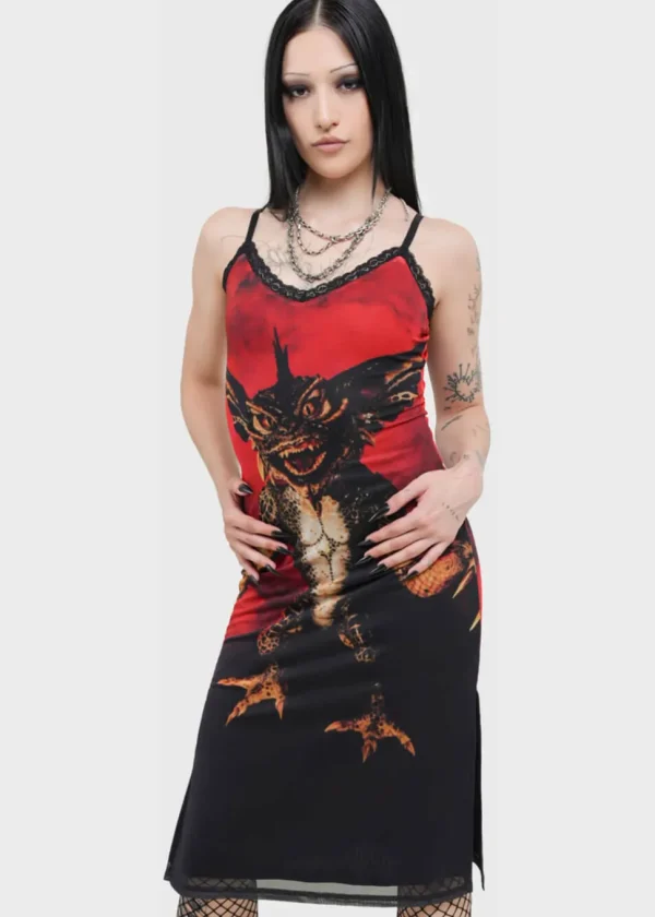 Killstar x Gremlin Mohawk Mesh Midi Dress Red
