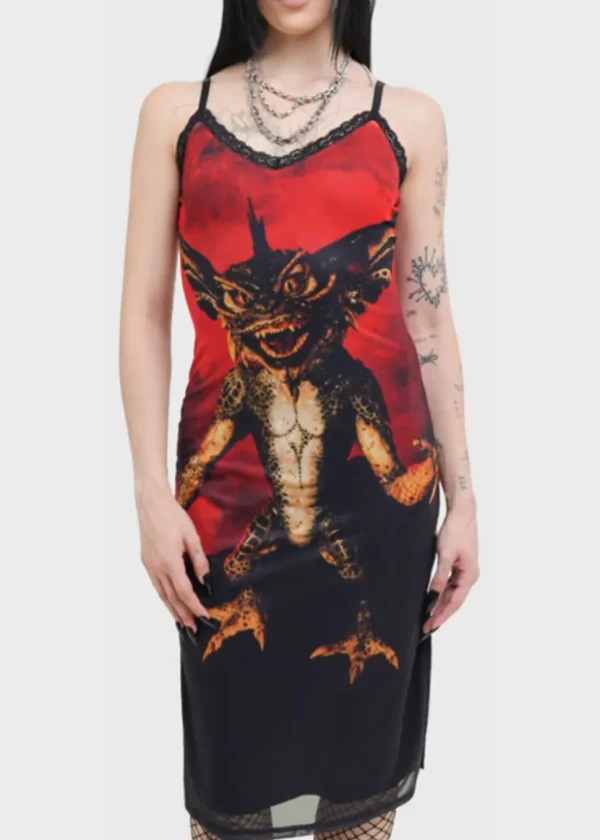 Killstar x Gremlin Mohawk Mesh Midi Dress Red