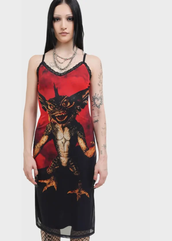 Killstar x Gremlin Mohawk Mesh Midi Dress Red