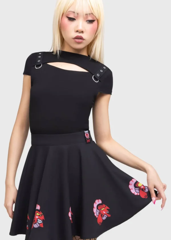 Killstar x Powerpuff Girls Oh So Evil Skater Skirt Black
