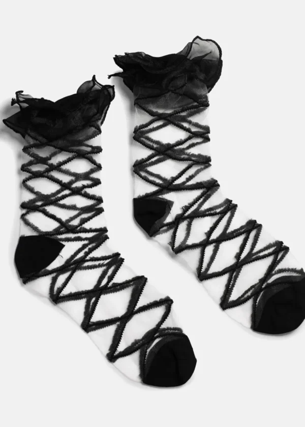 Koi Footwear Rumours Sheer Ruffle 50's Socks Black