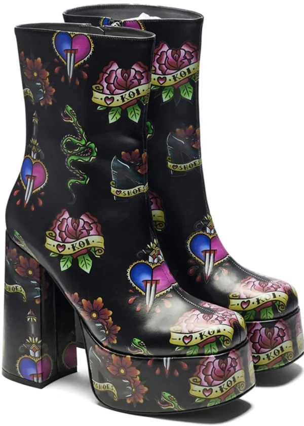 Koi Footwear Verdict Of A Serpent & Dagger Tattoo Platform Boots Black