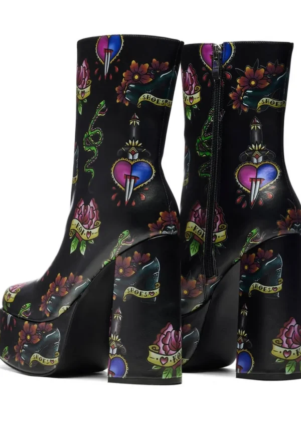 Koi Footwear Verdict Of A Serpent & Dagger Tattoo Platform Boots Black