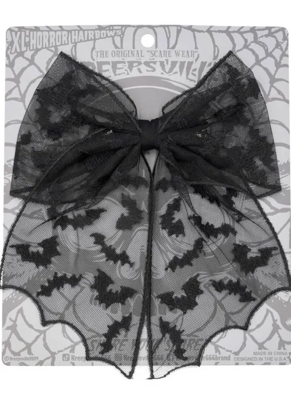 Kreepsville Bat Lace Hair Bow Black
