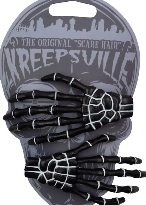 Kreepsville Skeleton Bone Hand Hair Clips Black
