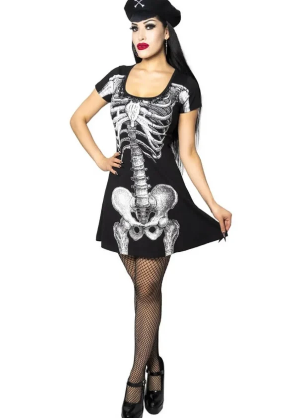 Kreepsville Skeleton Flare Dress Black White