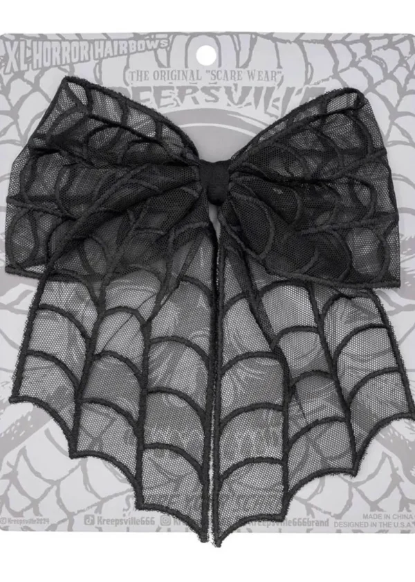Kreepsville Spiderweb Lace Hair Bow Black