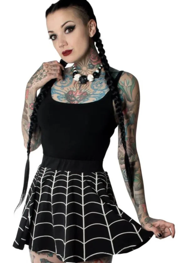 Kreepsville Spiderweb Skater Skirt Black White