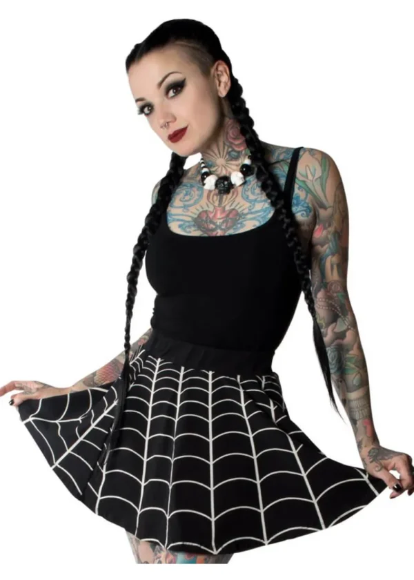 Kreepsville Spiderweb Skater Skirt Black White