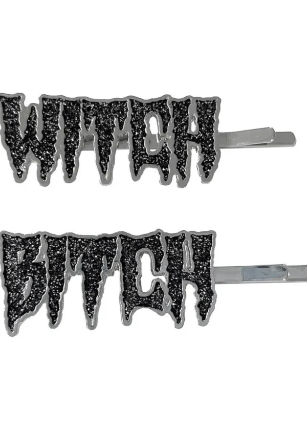 Kreepsville Witch Bitch Text Set Hairslides Black