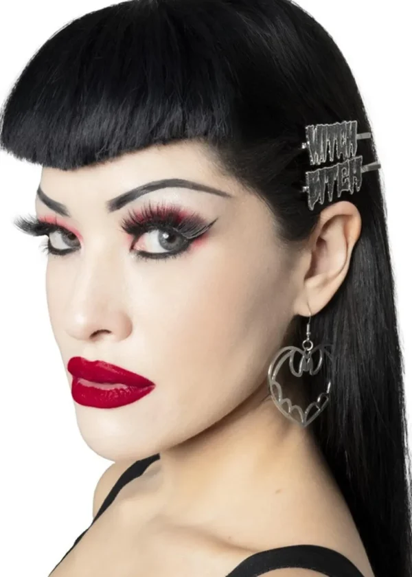 Kreepsville Witch Bitch Text Set Hairslides Black