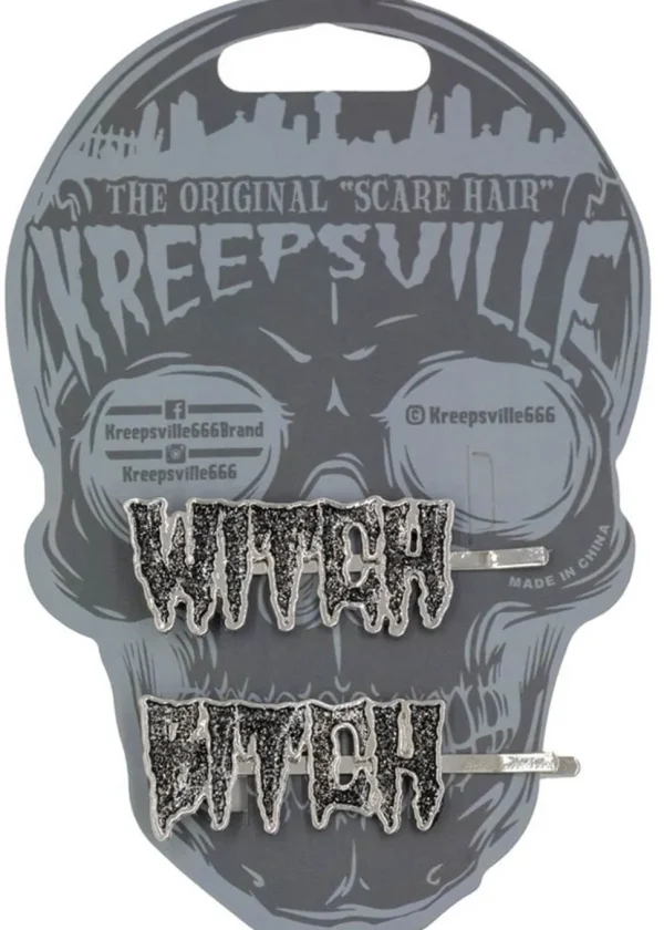 Kreepsville Witch Bitch Text Set Hairslides Black