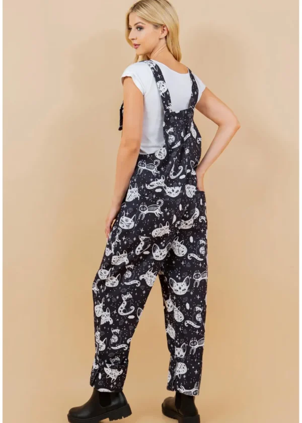 LA Soul Ayla Celestial Cats Dungarees Black