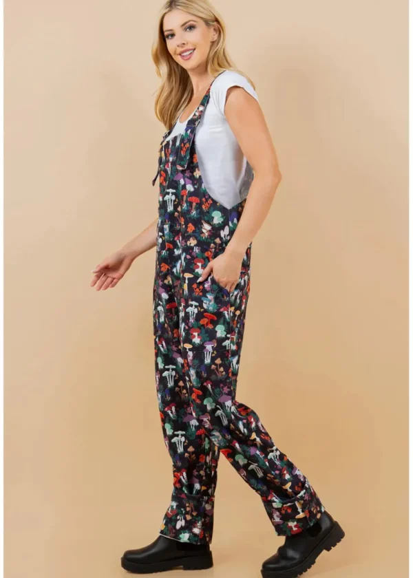 LA Soul Ayla Mushroom Garden Dungarees Black