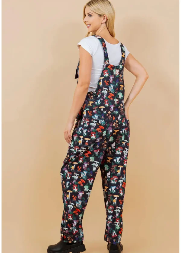 LA Soul Ayla Mushroom Garden Dungarees Black